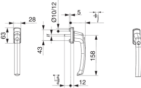 Maco  SKB Griff Harmony Innengriff mit 90° Raste Sperrzylinder mit Nocken 10/12 Stift 7x35 schwarzbraun F5  203322