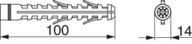 Maco  Dübel ohne Bund D= 14 L= 100 für Beschlägeträger L350 u. L450  365729