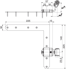 Maco  Winkelband MMV ohne Anschraublasche seitliche Regulierung mit Kröpfung 32-55 AT=16-24 L=225 schwarz-  100024