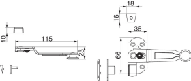 Maco  Ladenmittelverschluss 1-flügelig L=118 mit Schließzapfenplatten und Unterlagen mit Sicherungsblock l  102151