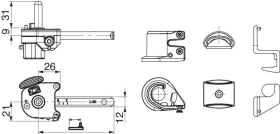 Maco  Rasthalter mit Kloben gerade mit Anschlagpuffer Abst. 110-140 L165 rechts grau-S  102192