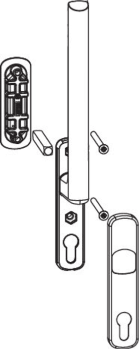 Maco  HS Griffgarnitur 12 Innen- und Muschelgriff kurz Einfrästiefe 13 mm PZ Nocke innen 10 mit Schrauben   103820