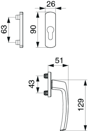 Maco  Griff- und Rosettengarnitur Harmony Außengriff hoch PZ mit Nocken 12 ohne Stift VK7 graubraun RAL 80  105663