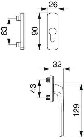 Maco  Griff- und Rosettengarnitur Harmony Außengriff nieder PZ mit Nocken 12 ohne Stift VK7 titan F7  105673
