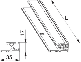 Maco  Dichtungsschiene breit HS in Alu 23 senk und waagerecht mit Verhakung L=2.500mm silber EV1  454838