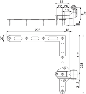Maco  Winkelband BLR ohne Anschraublasche seitliche Regulierung mit Kröpfung 50-68 AT=16-19 L=228 weiß-S  14506