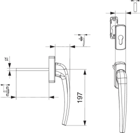 Maco  SKB-Z Griff-u.Rosettengarnitur Innengriff mit 90° Raste PZ mit Nocken 12 Stift VK8 Profilstärke 90 m  455781