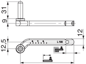 Maco  Verstellkloben SK15 BLR mit Kröpfung 12,5 mm L130 Abst.75-115 links schwarz-S  209448