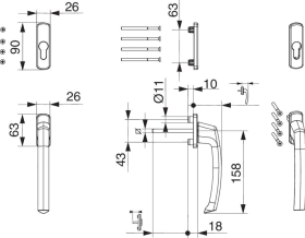 Maco  SKB-Griff-u. Rosettengarnitur Harmony Außengriff hoch mit 90° Raste PZ mit Nocken 12 mit Schrauben M  213338