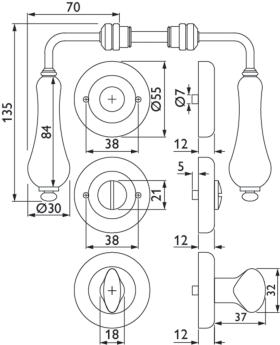 Hermat Drückergarnitur 1047,Ros.,rd.,WC/S,8(8),mess.pol./ws.gold