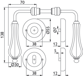 Hermat Drückergarnitur 1048,Ros.,rd.,BB,8,ant.brün./Porz.
