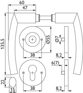 Hermat FS Drückergarnitur 1807.FS/2073.MI/KT,Ros.,rd.,PZ,9,ER,TS 40-58