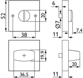 Hermat Schlüsselrosette 2011.K,eckig,WC/SS, 11mm,TS 38-42,ER pol.