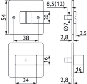 Hermat Schlüsselrosette 2611.FL,eckig,WC/S (6), 2,8mm,TS 38-45,ER pol.