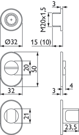 Hermat Schlüsselrosette 2401/OVAL/SET,oval,WC/S (8), 3mm,F4