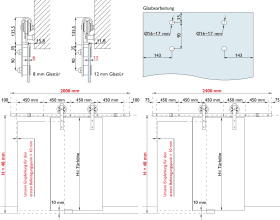 Hermat Schiebetürbeschlag,mit Laufschiene,DIMARO, 2000mm,FB max.1000, 80kg,schwarz