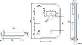 Hermat Ganzglastürschloss 6032.R,BB,8mm,DR,F1,FlüFA