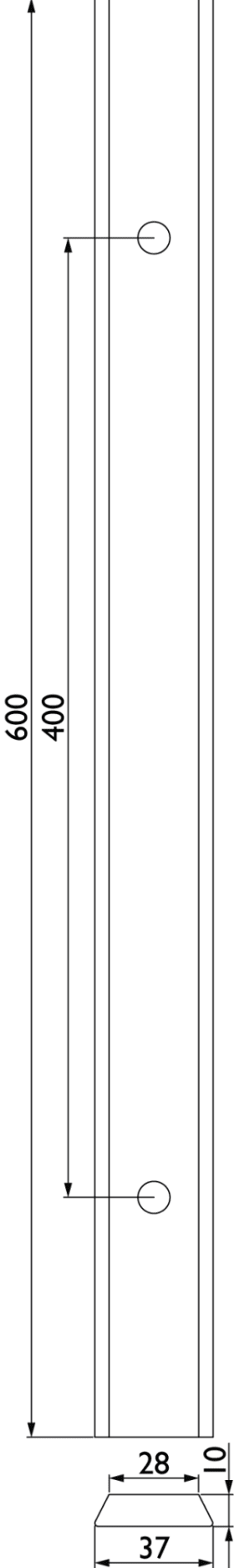 HERMAT Flachgriff Aluminium Stoßgriff 8086, Länge 600 mm, Achsmaß 400 mm, Edelstahlfarben eloxiert F9