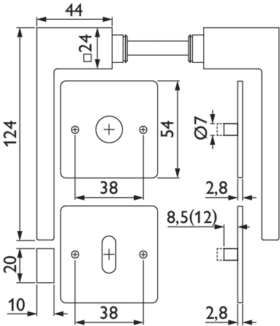 Hermat Drückergarnitur 1682.L/2611,Ros.,eck.,BB,8,cl.black PVD,TS 37-47