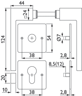 Hermat Drückergarnitur 1682.L/2611,Ros.,eck.,PZ,8,cl.black PVD,TS 37-47