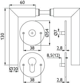Hermat Drückergarnitur 1802/2636,Ros.,rd.,PZ,8,cl.black PVD,TS 37-47