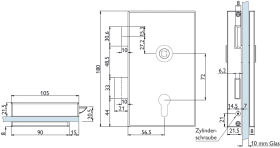 Hermat Ganzglastürschloss 6053,PZ,10mm,DL,ähnlich RAL 9005,FlüFA