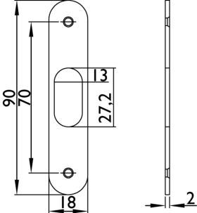 Hermat Flachschließblech 3656/BLEC.H,18x90 rd,verchromt