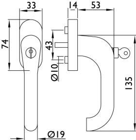 Hermat Fenstergriff BASIC 01 1801/DKI/1627,abschl.,ov.,7/24/31+36/42,gl.,cl.bl.