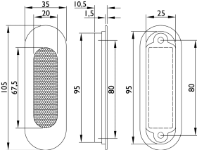 Hermat Muschelgriff 3652/HSG,105x35,flach,UG,cl.black