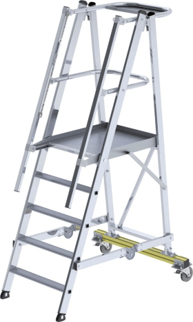 ALU-PODESTLEITER 6 STUFEN MIT HANDLAUF PODESTHÖHE 1,38M ARBEITSH. - 3,40M 52306