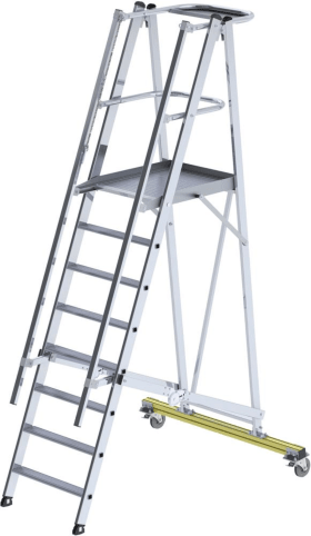 ALU-PODESTLEITER 8 STUFEN MIT HANDLAUF PODESTHÖHE 1,84M ARBEITSH. - 3,85M 52308