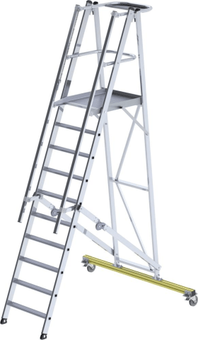 ALU-PODESTLEITER 10 STUFEN MIT HANDLAUF PODESTHÖHE 2,30M ARBEITSH. - 4,30M 52310