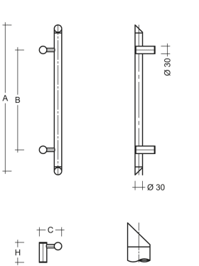 STOSSGRIFF ZAE 50 SYS UND NORMAL DIN LS ES30.7.05S EDELST.L=600MM A=385MM D=30MM