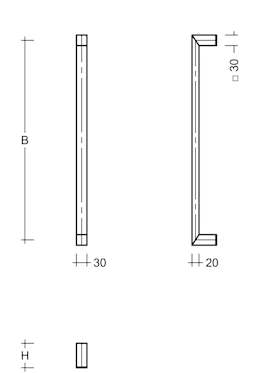 STOSSGRIFF ES3020.1800 UG A=1800 MM MIT 3 STÜTZE EDELSTAHL MATT