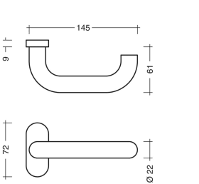 DRÜCKERPAAR AUF ROS. OVAL U-FORM 10MM VK D 122.50.8 RAL 9005 MATT MIT HHF