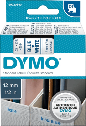 DYMO SCHRIFTBAND D1 45014 BLAU/WEISS 12MMX7M 5411313450140