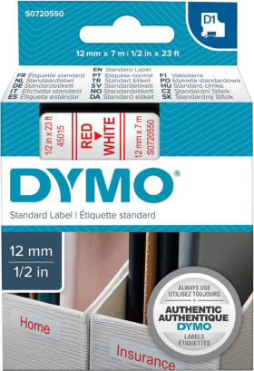 DYMO SCHRIFTBAND D1 45015 ROT/WEISS 12MMX7M 5411313450157