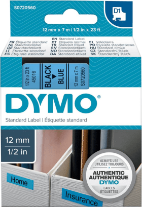 DYMO SCHRIFTBAND D1 45016 SCHWARZ/BLAU 12MMX7M 5411313450164