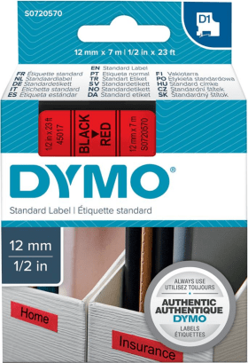 DYMO SCHRIFTBAND D1 45017 SCHWARZ/ROT 12MMX7M 5411313450171