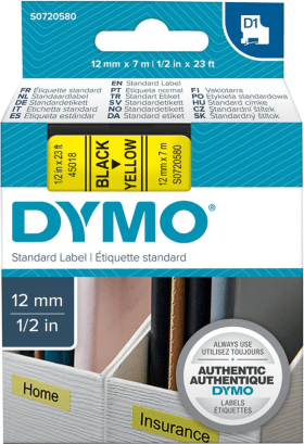 DYMO SCHRIFTBAND D1 45018 SCHWARZ/GELB 12MMX7M 5411313450188