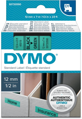 DYMO SCHRIFTBAND D1 45019 SCHWARZ/GRÜN 12MMX7M 5411313450195