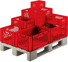 TRANSPORT-STAPELKASTEN 600X400X270MM ROT WAND DURCHB. BODEN GES. 07100 02 11