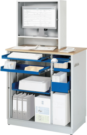 COMPUTER-TISCH 1030X660X1810MM RAL 7035/ 5010 STATIONÄR GEHÄUSE M.TÜR 07-2615.11