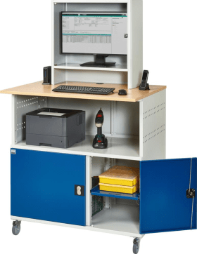 COMPUTER-TISCH 1100X800X1810MM RAL 7035/ 5010 MOBIL GEHÄUSE OFFEN 07-1023M3F.11