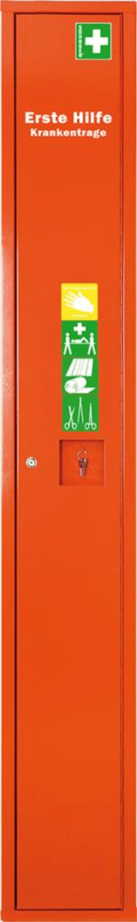 SANITÄTS-STEHSCHRANK 2000X300X200MM GEF. M.TRAGE U.ERSTE-HILFE-KOFFER 0601052