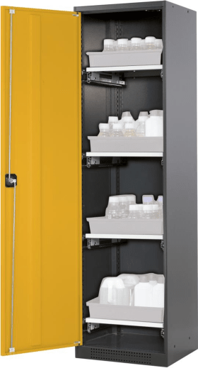 CHEMIKALIENSCHRANK 545X1950MM 1TÜR GELB 4 AUSZ 3056104030579