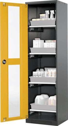 CHEMIKALIENSCHRANK GLASA. 545X1950MM 1 TÜR GELB 4 AUSZ 3056304030579