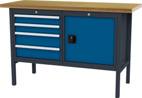 KASTENWERKBANK 1500MM 4 SCHUBLADEN 1 TÜR RAL7016/5010 FO66041KW15-1