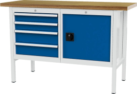 KASTENWERKBANK 1500MM 4 SCHUBLADEN 1 TÜR RAL7035/5010 FO66041KW15-2