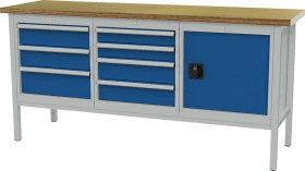 KASTENWERKBANK 2000MM 7 SCHUBLADEN 1 TÜR RAL7035/5010 FO666341KW20-2